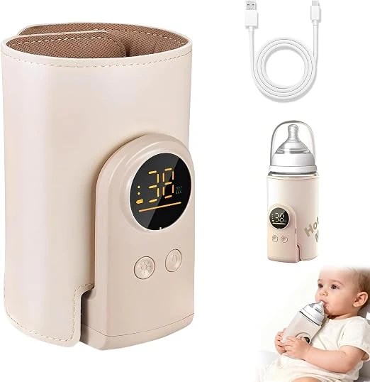 Chauffe Biberon Portable, Chauffe-biberon Sans Fil USB, Écran LED, 6 Niveaux de Température 38-50°C, Chauffe-biberon Électrique 8000mAh pour Lait Maternel, 24 Heures d'isolation pour Voiture et Voyage