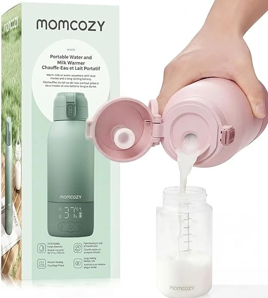 Momcozy Chauffe-Biberon Portable 500 ml I Lait et Eau, Rose | Sans Fil, Autonomie Jusqu'à 19 Cycles, Recharge Rapide en 1h30, Design Isotherme Étanche